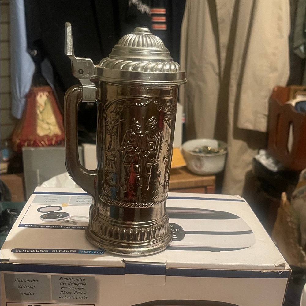 Silver Beer Stein with Intricate Design